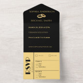 Zwart en Goud-We Do-Wedding Ringen- All In One Uitnodiging (Binnen)