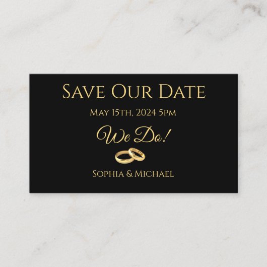 Zwart en Goud-We Do-Wedding Rings-Save The Date Visitekaartje (Voorkant)