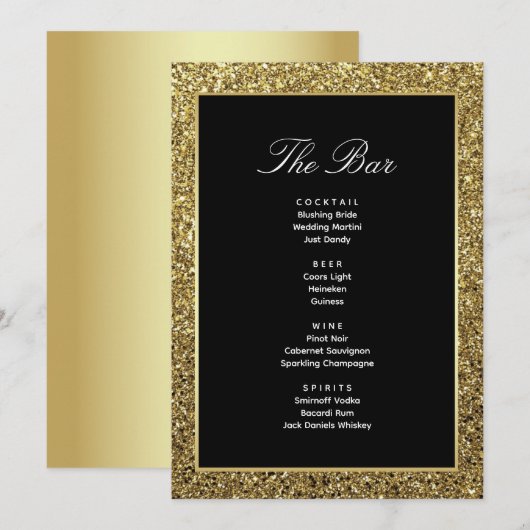 Zwart en Goud Wedding Drink Bar Menu Kaart (Voorkant / Achterkant)