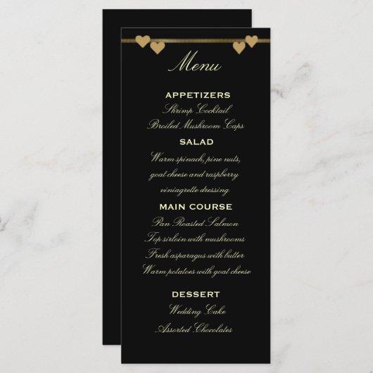 Zwart en Goud Wedding Menu Sjabloon (Voorkant / Achterkant)