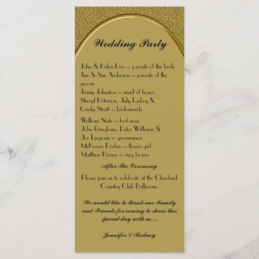 Zwart en Goud Wedding Program Rack Kaart (Achterkant)