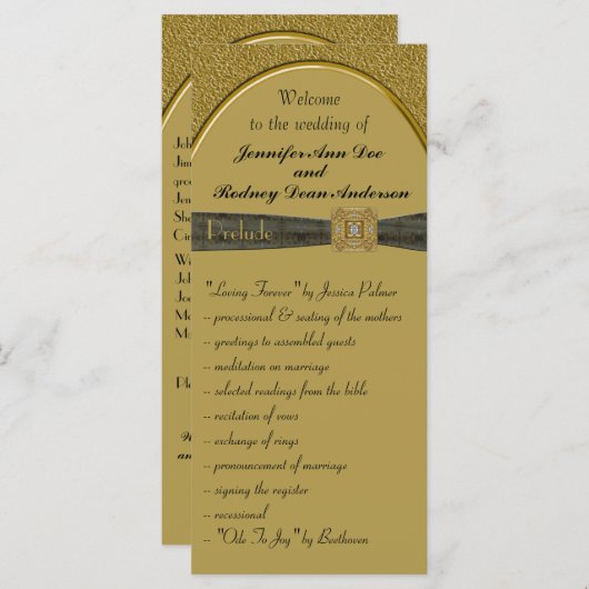 Zwart en Goud Wedding Program Rack Kaart (Voorkant / Achterkant)