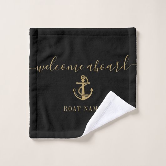 Zwart En Goud Welkom Aankomende Anker Boot Naam Bad Handdoek (Wasdoekje)