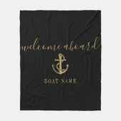 Zwart En Goud Welkom Aankomende Anker Boot Naam Fleece Deken (Voorkant)