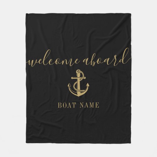 Zwart En Goud Welkom Aankomende Anker Boot Naam Fleece Deken (Voorkant)