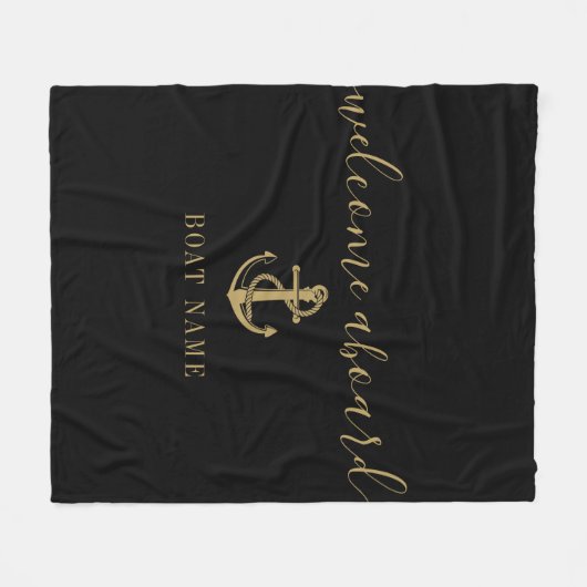 Zwart En Goud Welkom Aankomende Anker Boot Naam Fleece Deken (Voorkant (Horizontaal))