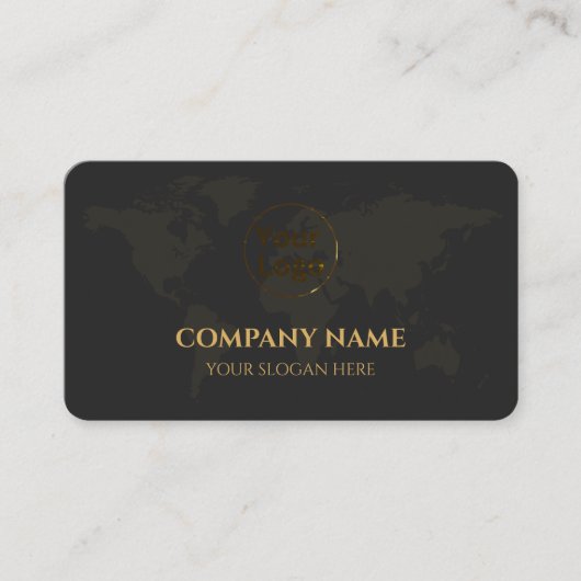 Zwart en goud wereldkaart professional visitekaartje (Voorkant)