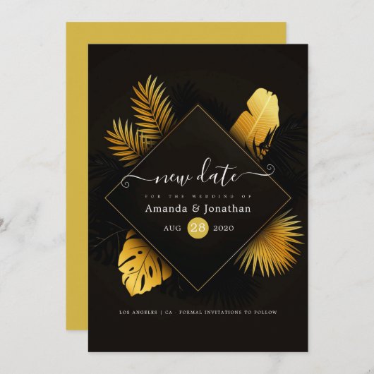 Zwart en goud wijzig datum save the date (Voorkant / Achterkant)