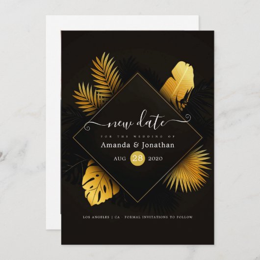 Zwart en Goud Wijzig de datum Bewaar de datum Save The Date (Voorkant / Achterkant)