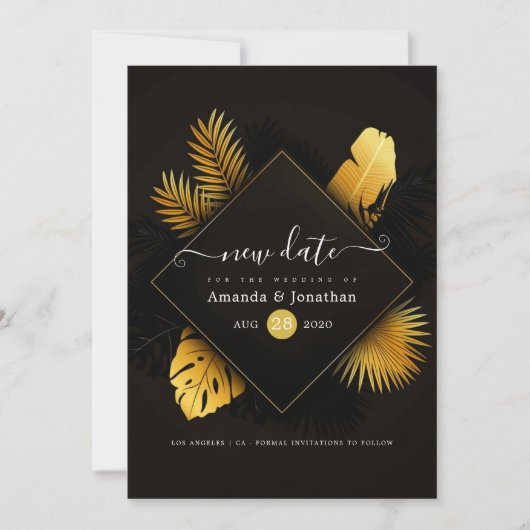 Zwart en Goud Wijzigingsdatum Bewaar de Datum Save The Date (Voorkant)