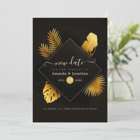 Zwart en Goud Wijzigingsdatum Bewaar de Datum Save The Date (Staand voorkant)