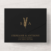 Zwart en Goud Wilde Bloemen Minimale Bruiloft All In One Uitnodiging (Achterkant)