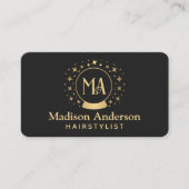 Zwart en Goud Witchy Monogram Haarstylist Visitekaartje (Voorkant)