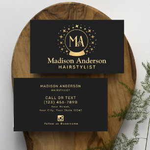 Zwart en Goud Witchy Monogram Haarstylist Visitekaartje