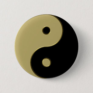 zwart en goud yin yang ronde button 5,7 cm