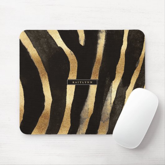 Zwart en goud Zebra Print | Monogram Muismat (Met muis)