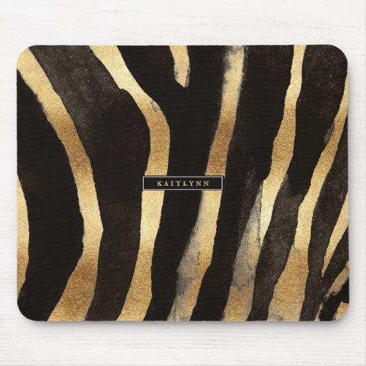 Zwart en goud Zebra Print | Monogram Muismat (Voorkant)