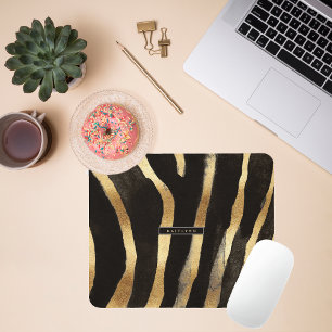 Zwart en goud Zebra Print   Monogram Muismat