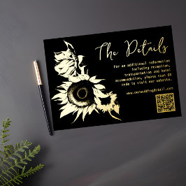 Zwart en Goud Zonnebloem QR code Details kaart