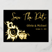 Zwart en Goud Zonnebloem Sla de Datumkaart op Folie Feestdagenkaart (Voorkant)