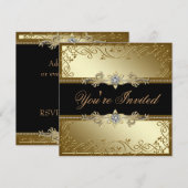 Zwart en Goud Zwart Stropdas Partij Kaart (Voorkant / Achterkant)