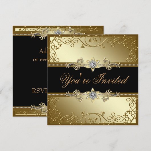 Zwart en Goud Zwart Stropdas Partij Kaart (Voorkant / Achterkant)