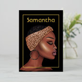 Zwart en Goud Zwart Vrouw Verjaardagsfeestje Folie Uitnodiging (Staand Voorkant)