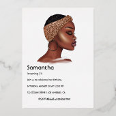 Zwart en Goud Zwart Vrouw Verjaardagsfeestje Folie Uitnodiging (Achterkant)