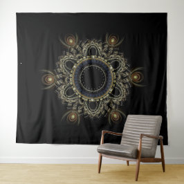 Zwart en goudAbstract Fractal Mandala Tapestry Wandkleed