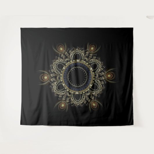 Zwart en goudAbstract Fractal Mandala Tapestry Wandkleed (Voorkant (horizontaal))
