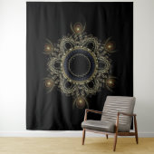 Zwart en goudAbstract Fractal Mandala Tapestry Wandkleed (In situ)