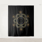 Zwart en goudAbstract Fractal Mandala Tapestry Wandkleed (Voorkant)