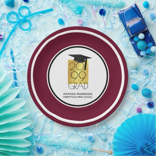 Zwart en goudAFSTUDEERDER | bewerkbare maroon | AF Papieren Bordje (Feest)