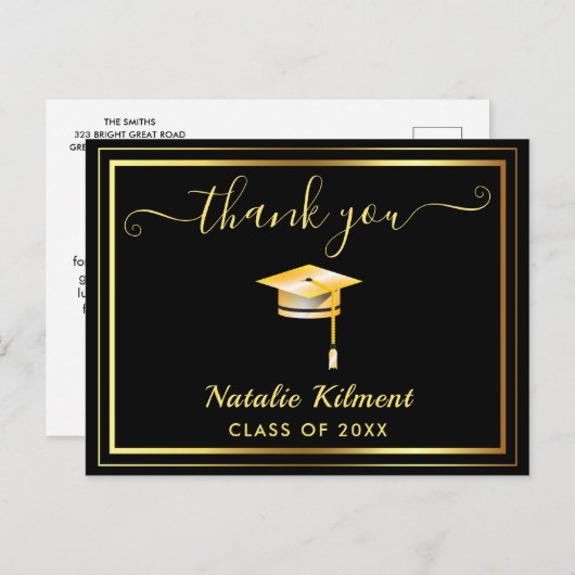 Zwart en goudAfstuderen Hartelijk dank Briefkaart (Voorkant / Achterkant)