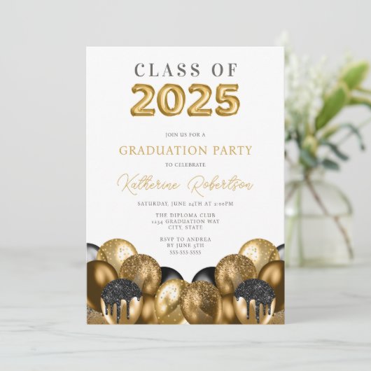 Zwart en goudAfstuderen Kaart (Staand voorkant)