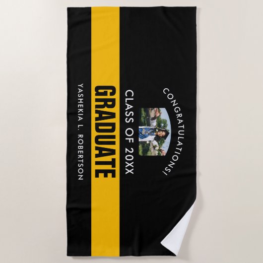 Zwart en goudAfstuderen - Persoonlijke foto Strandlaken (Voorkant)