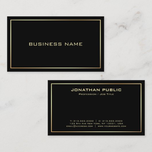 Zwart en goudberoeps elegant modern visitekaartje (Voorkant / Achterkant)
