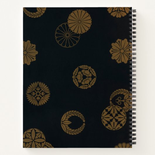 Zwart en goudblad Japans ontwerp Notitieboek (Achterkant)