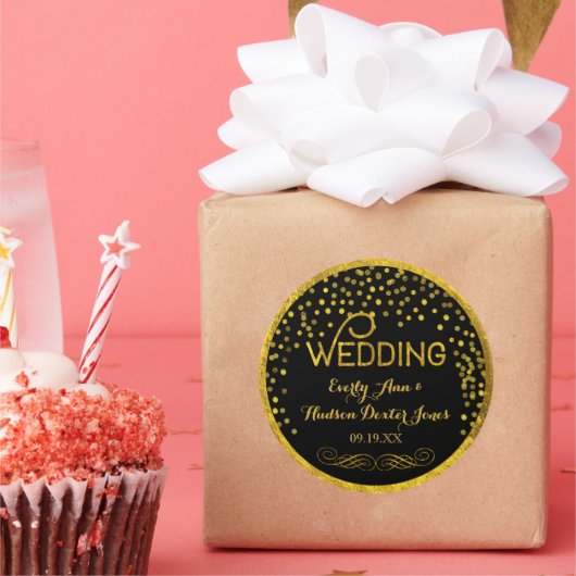 Zwart en goudbruidsdot modern huwelijk ronde sticker (Feest)