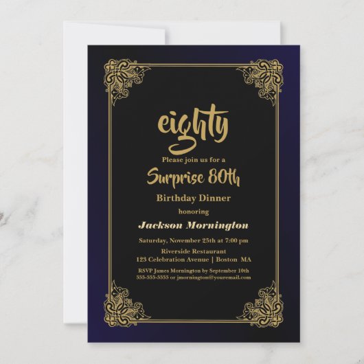 Zwart en goudbruin, 80ste verjaardag, avondeten kaart (Voorkant)