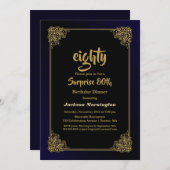 Zwart en goudbruin, 80ste verjaardag, avondeten kaart (Voorkant / Achterkant)