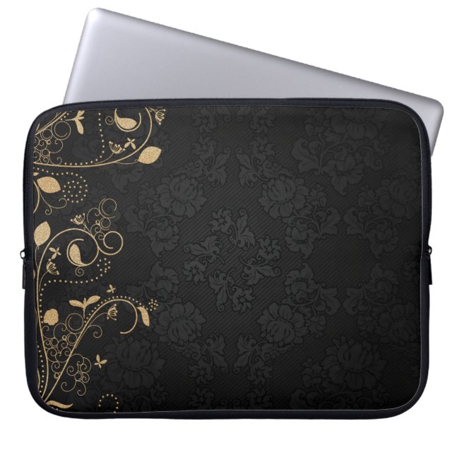 Zwart en gouddecoratief patroon laptop sleeve (Voorkant)