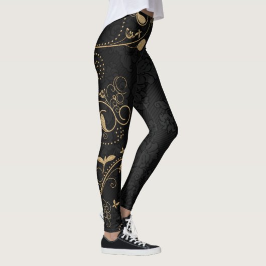 Zwart en gouddecoratief patroon leggings (Rechts)