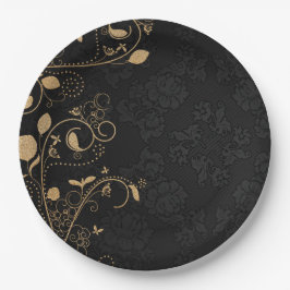 Zwart en gouddecoratief patroon papieren bordje