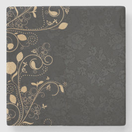 Zwart en gouddecoratief patroon stenen onderzetter