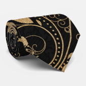 Zwart en gouddecoratief patroon stropdas (Opgerold)