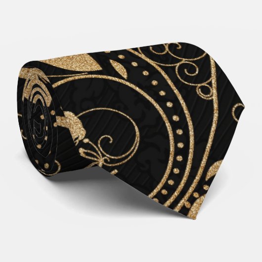 Zwart en gouddecoratief patroon stropdas (Opgerold)