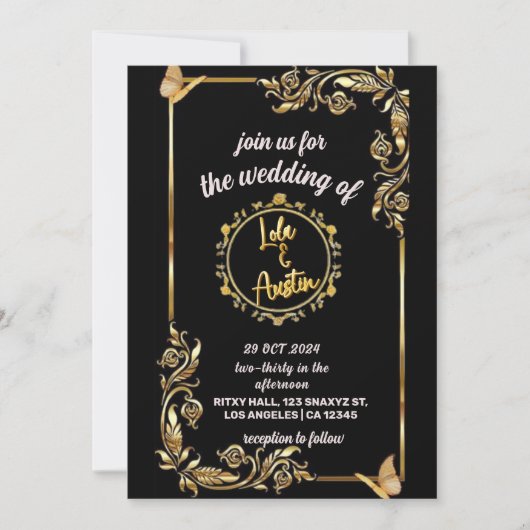 Zwart en gouden 3D-teksteffect Bewaar de datum Tro Kaart (Voorkant)