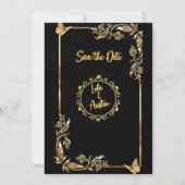 Zwart en gouden 3D-teksteffect Bewaar de datum Tro Kaart (Achterkant)