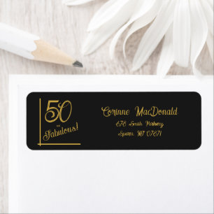 Zwart en gouden 50 & Fabulous 50ste verjaardagsfee Etiket